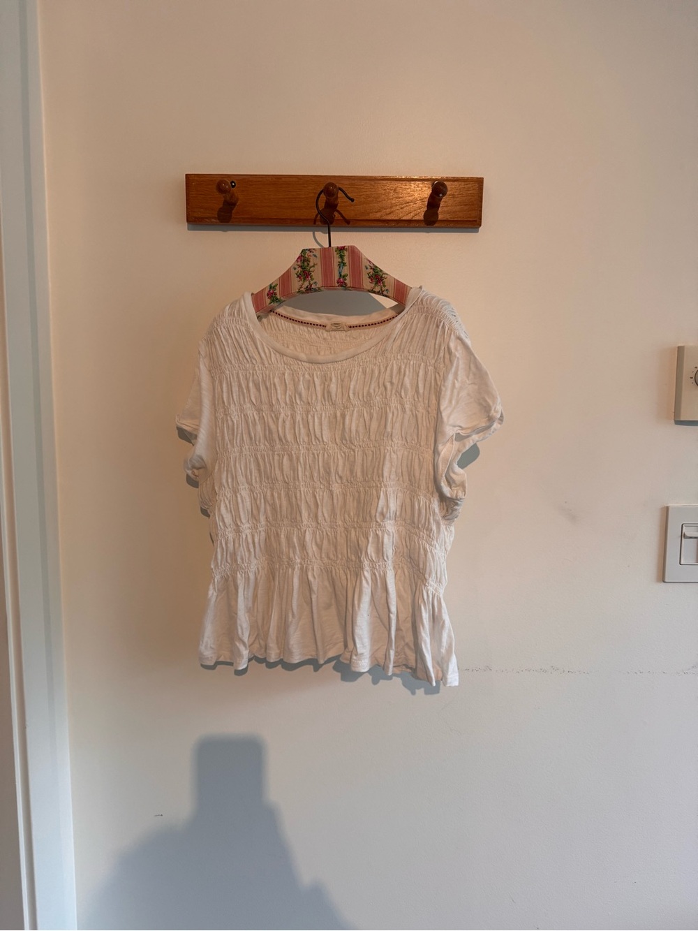 Anthropologie Pilcro Ivory Smocked Peplum Top Large